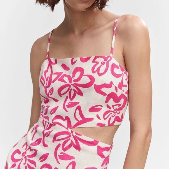 Mango printed linen blend dress with cut out details - Picture 5 of 10